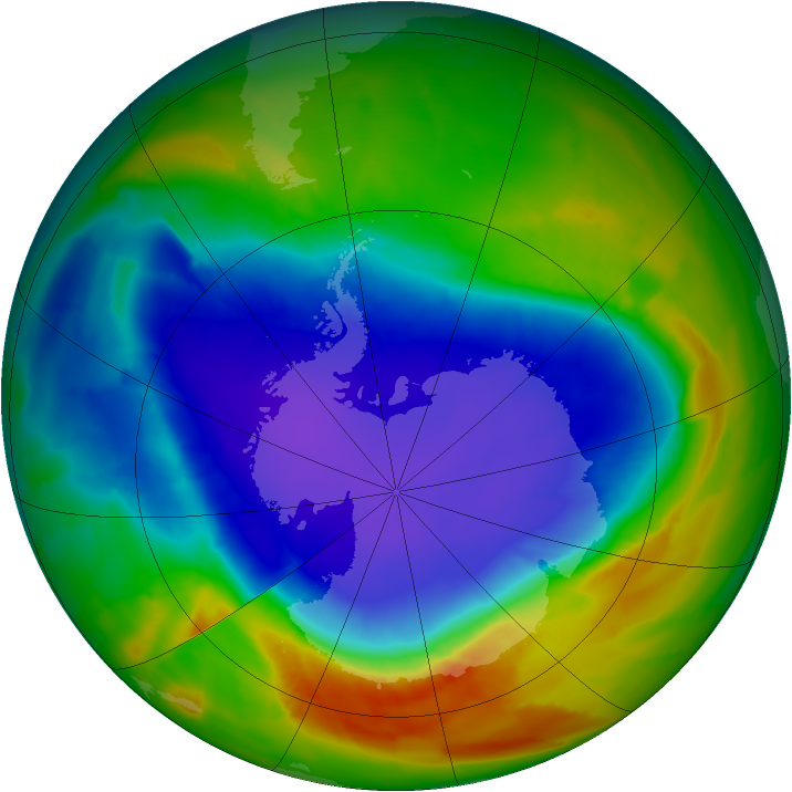 Antarctic ozone map for 01 October 2012
